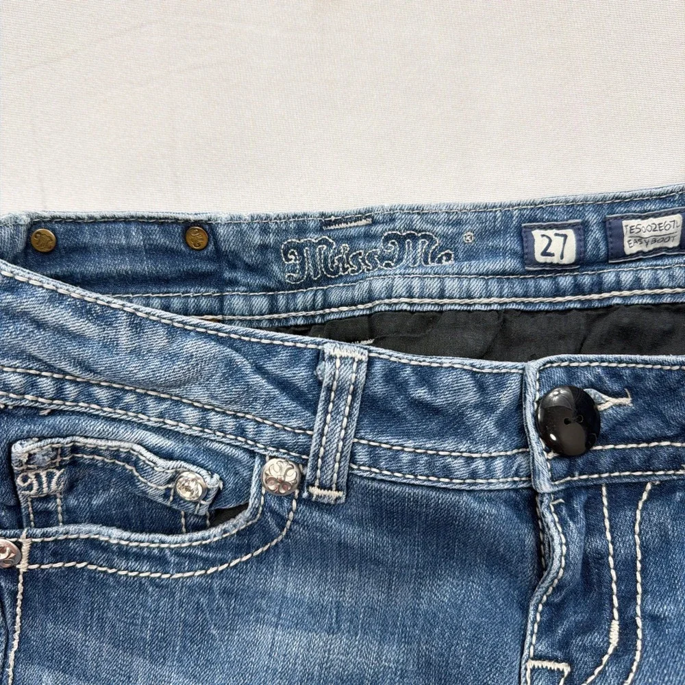 Miss Me Jeans Easy Boot Embroidered Rhinestone Blue Denim Womens 27